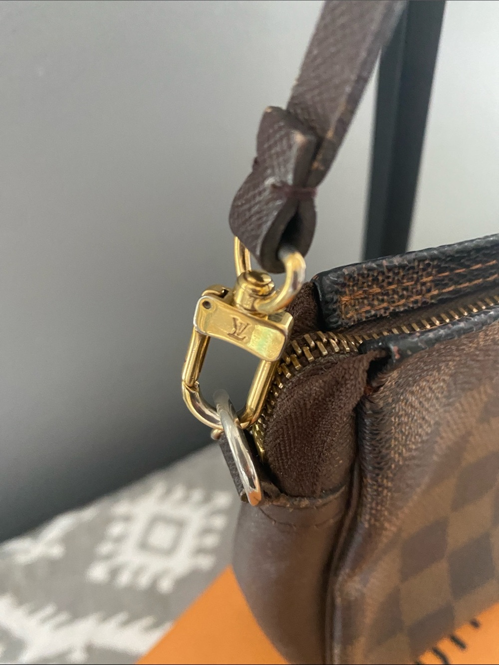 Louis Vuitton Damier Ebene Trousse Pochette w/Authentic Strap & Chain w/COA - Picture 10 of 14